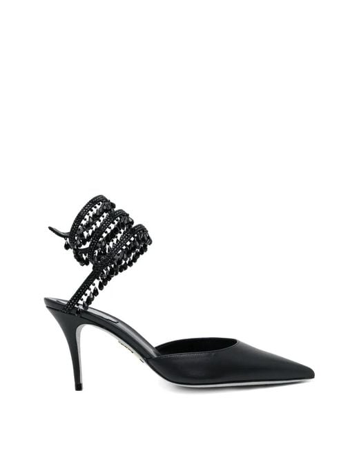 Rene Caovilla Black 80Mm Crystal-Embellished Pumps