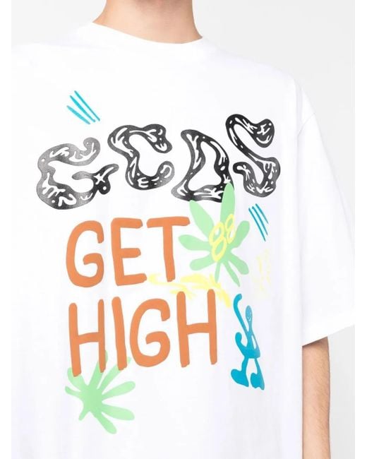Gcds White Logo Print Short Sleeve T-shirt for men