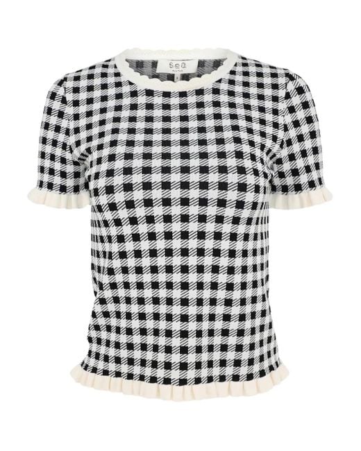 Sea Black Gingham-Pattern Blouse