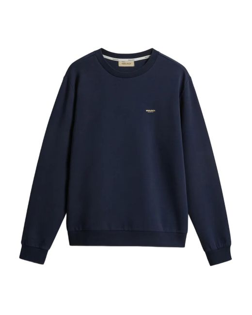 Woolrich Blue Logo Interlock Crew-Neck Sweater for men