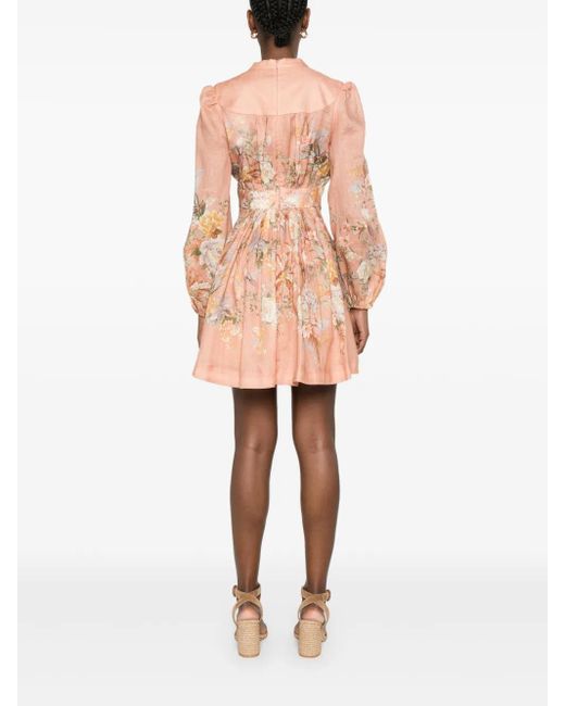 Zimmermann Pink Peach Tallow Plunge Mini Dress