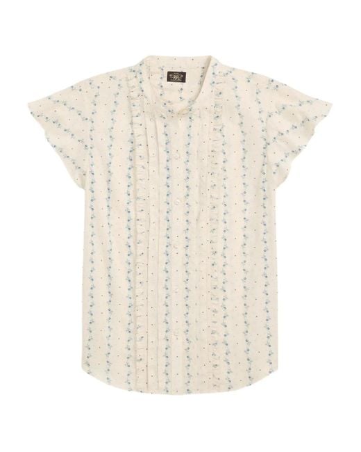 RRL Button-Up Geplooide Blouse Met Bloemen in het White