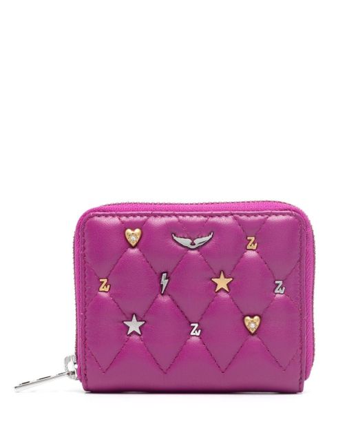 Zadig & Voltaire Purple Mini Zv Lucky Charms Leather Wallet