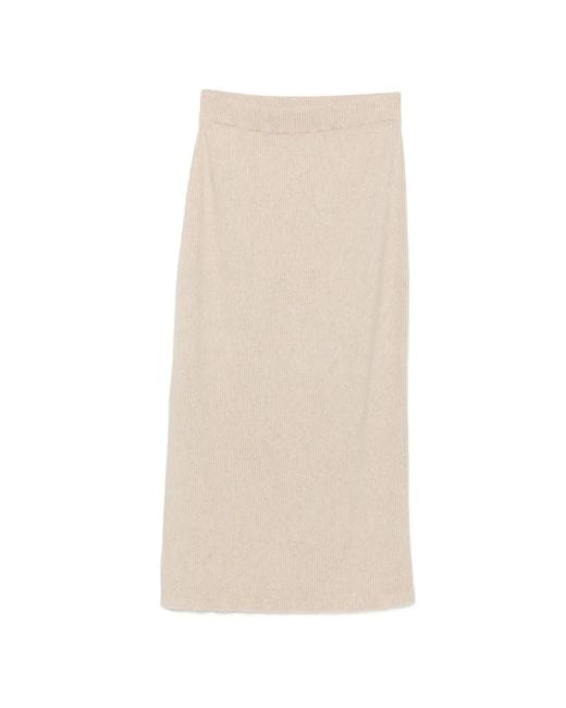 Bompard Natural Ribbed-Knit Side-Slit Midi Skirt