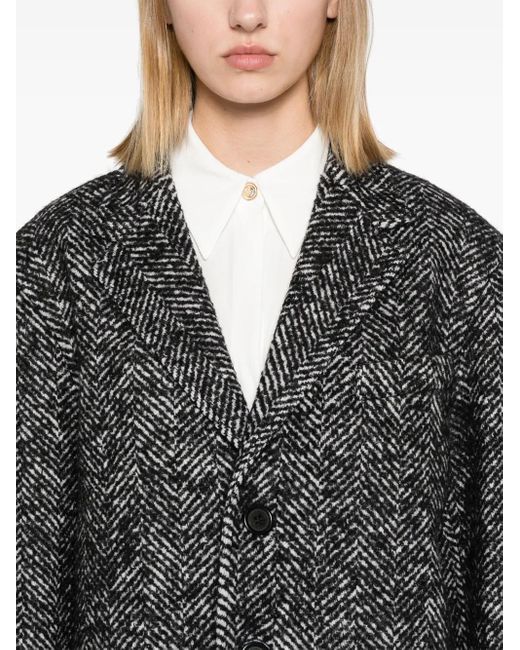 DSquared² Black Herringbone Wool Blend Coat