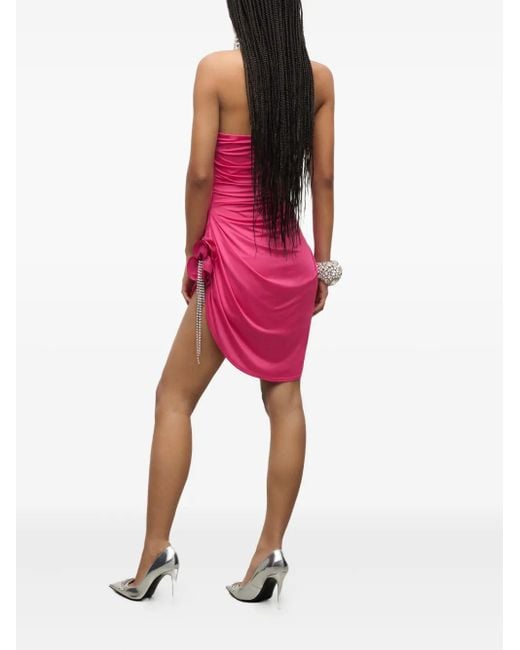 Area Pink Crystal-embellished Draped Mini Dress