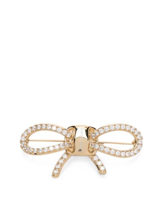 Ferragamo Metallic Vara Bow Crystal-Embellished Brooch