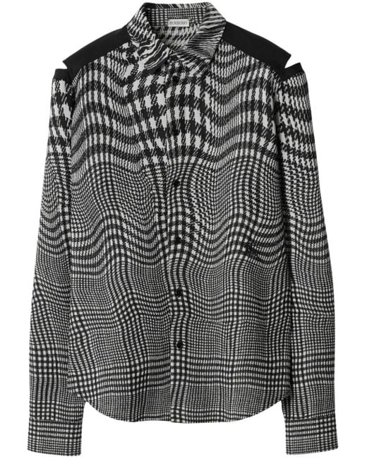 Burberry Black Houndstooth-pattern Wool Shirt for men