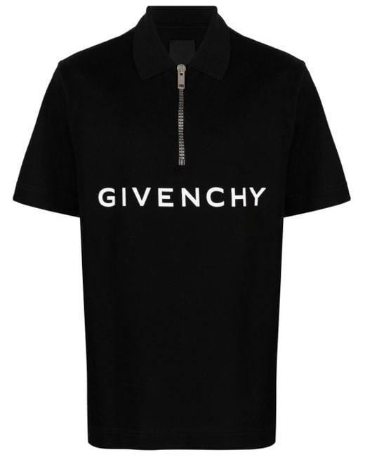 Givenchy Black Logo-print Short-zip Polo Shirt for men
