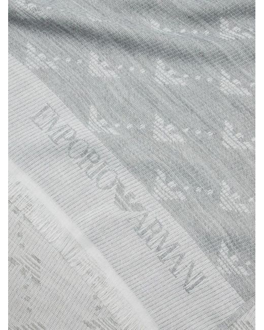 Emporio Armani Gray Logo-Pattern Fringed Scarf for men