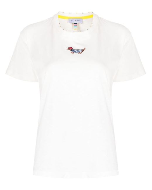 MIRA MIKATI White Dog-embroidered Beaded T-shirt