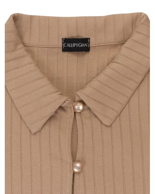 CALLIPYGIAN Natural Faux-Pearl Ribbed Cardigan