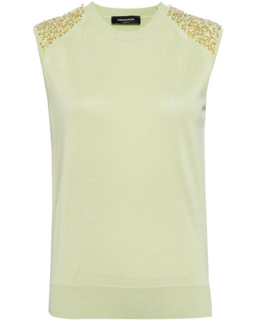 Fabiana Filippi Green Funghetto Crystal-embellished Knitted Top