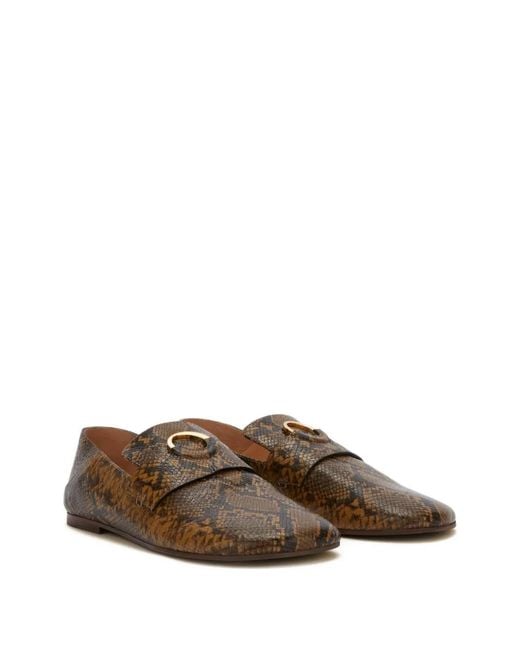 Odissi Brown Kali Python-Print Leather Loafers