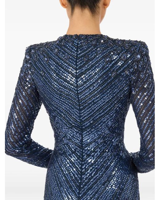 Jenny Packham Blue Eve Sequin-Embellished V-Neck Dress