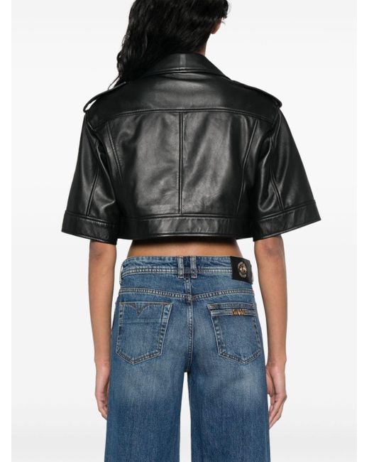 Versace Black Cropped-Jacke aus Leder