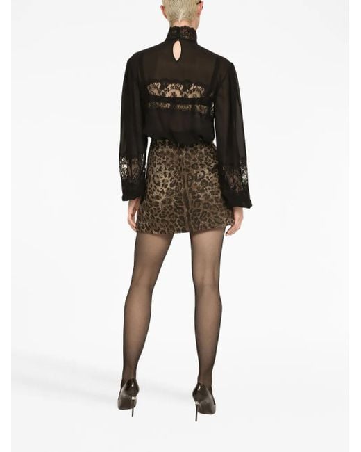 Dolce & Gabbana Black Lace Detail Silk Blouse