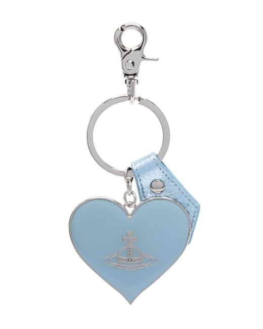 Vivienne Westwood Blue Mirror Heart Orb Leather Keychain
