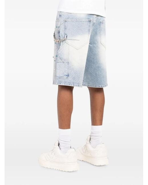 GUAPI Blue Spiderweb-Embellished Denim Shorts for men