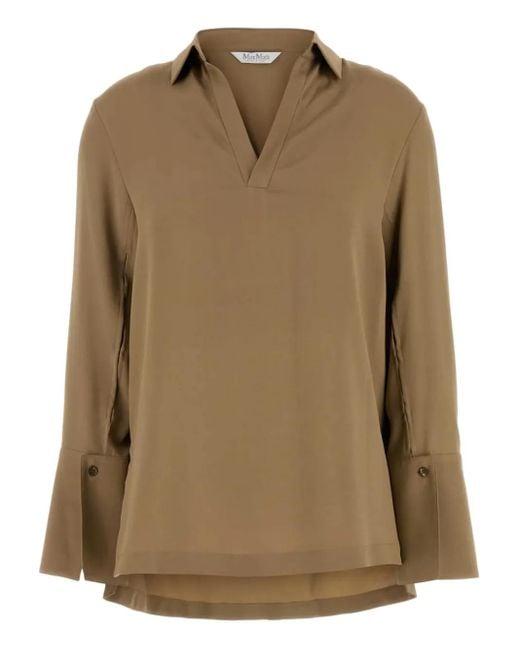 Max Mara Brown V-Neck Blouse
