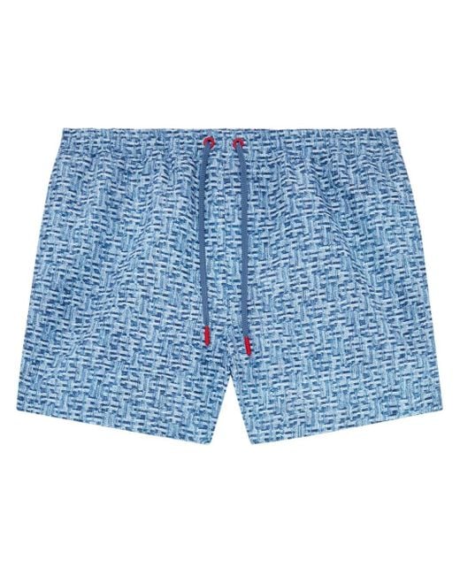 DIESEL Blue Denim-print Swim Shorts for men
