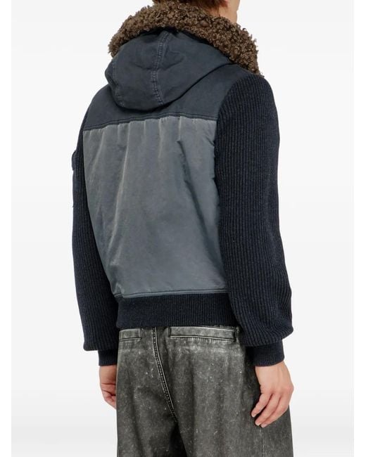 DIESEL Blue Hooded Padded Jacket With Knitted Sleeves for men