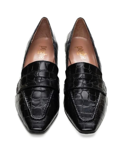 Poche Paris Black Croc-Embossed Pumps