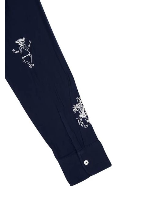 BAZISZT Blue Embroidered Button-Up Shirt for men