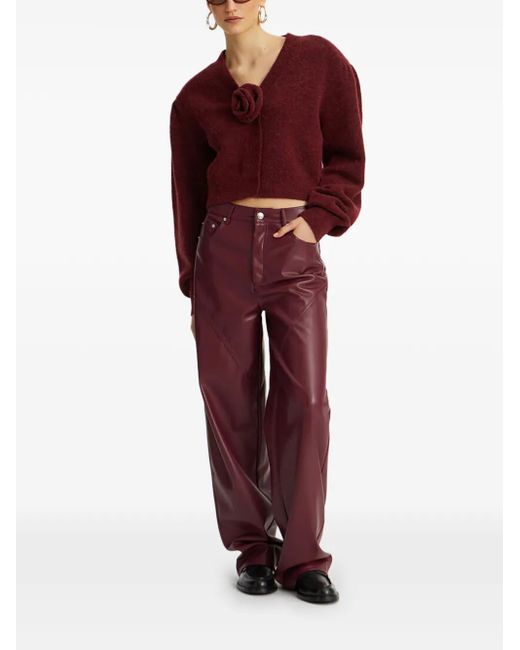 ROTATE BIRGER CHRISTENSEN Red Bordeaux Cardigan With Rose Appliqué