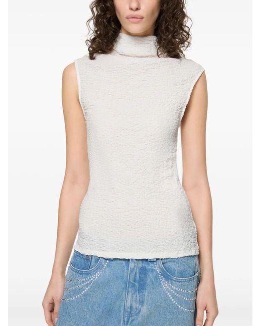 Paris Georgia White High-Neck Popcorn Top