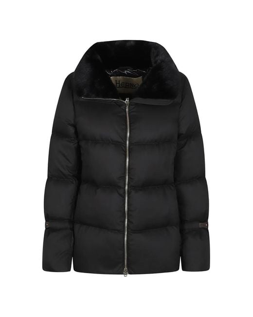Herno Black Faux-Fur Collar Padded Coat