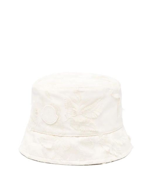 Moncler White Embroidered Bucket Hat