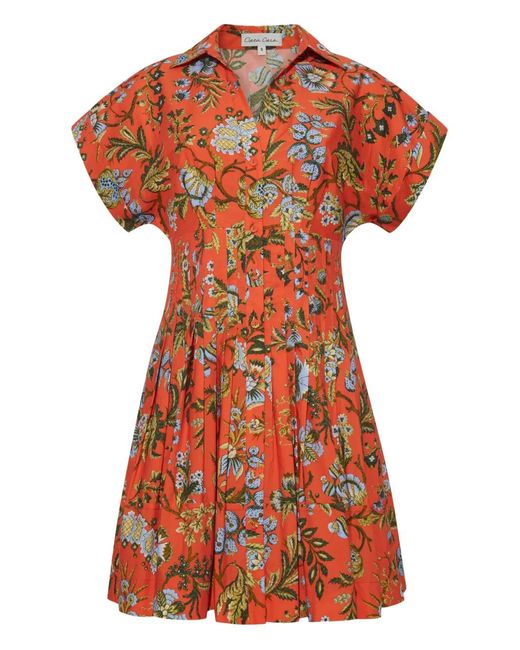 Cara Cara Orange Nash Floral Shirt-Style Mini Dress