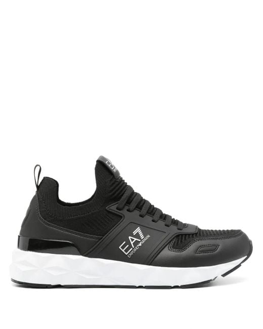 EA7 Black Logo-Embossed Chunky Sneakers for men