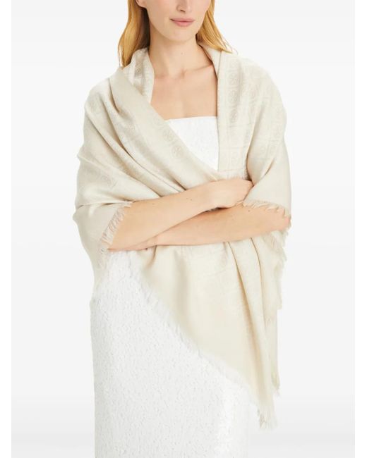 Sciarpa Con Frange E Ricamo Medaglione di Tory Burch in Natural