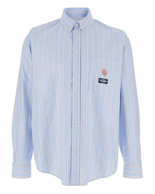 MSGM Blue Striped Rose-Embroidered Shirt for men