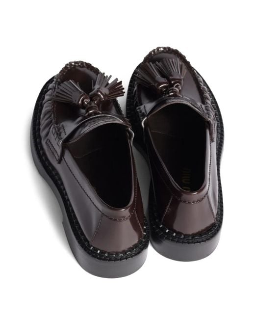 Miu Miu Black Tassel Leather Loafers