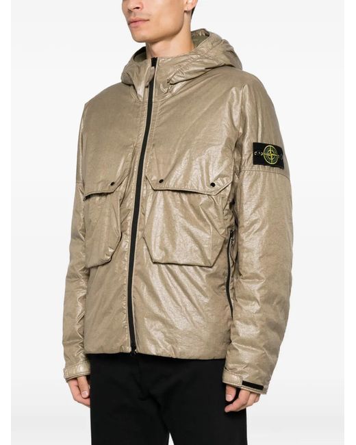 Stone Island Natural Logo-Patch Hooded Padded Jacket for men