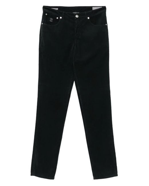 Brunello Cucinelli Black Logo-Embroidery Corduroy Trousers for men