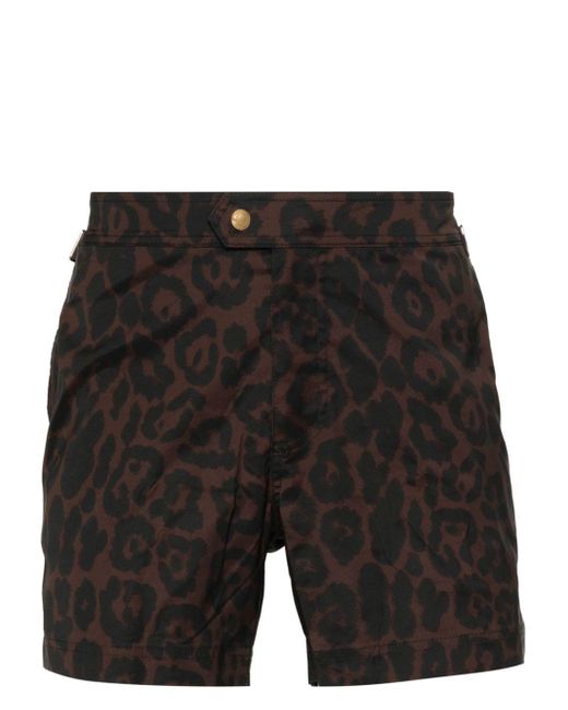 Tom Ford Black Cheetah-print Swim Shorts for men