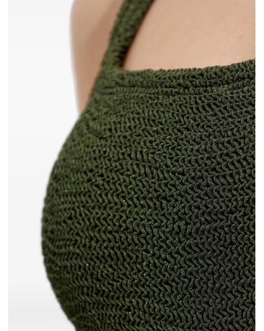 Hunza G Green Square-Neck Crinkle Swimsuit