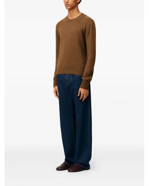 AMI Brown Ami-De-Coeur Crew-Neck Sweater for men