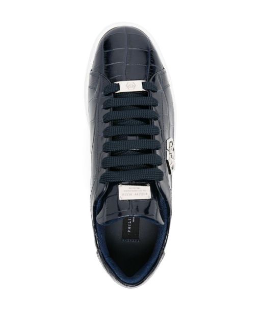 Philipp Plein Blue Hexagon Leather Sneakers for men