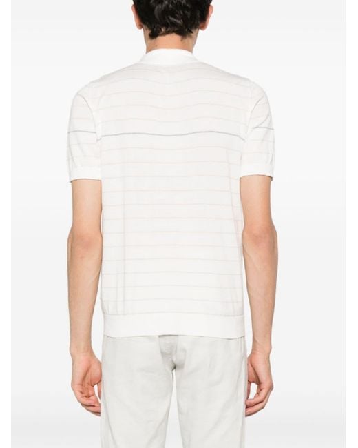 Eleventy White Striped Cotton Polo Shirt for men
