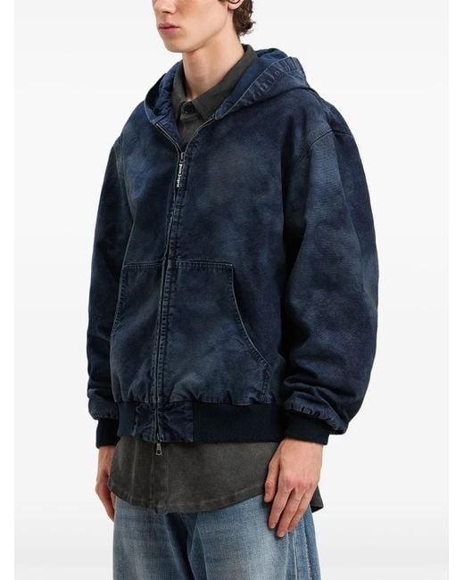 Palm Angels Blue Curved-Logo Hoodie for men