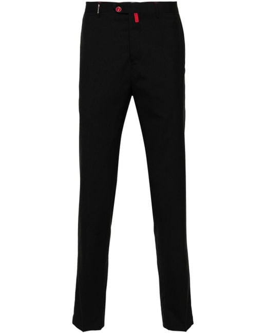 Kiton Black Logo-embroidered Slim-fit Trousers for men