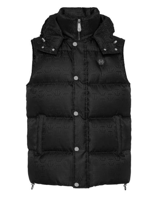Philipp Plein Black Nylon Down Vest Monogram for men
