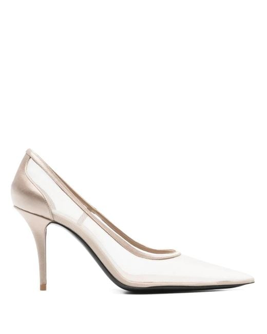 Saint Laurent White Norma 90 Grid Heel Salon Pump For