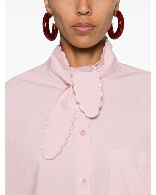 Forte_forte Pink Pussy-Bow Collar Poplin Shirt