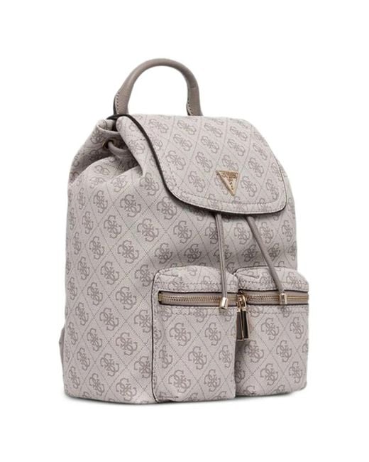 Guess Gray Manhattan Monogram Flap Backpack